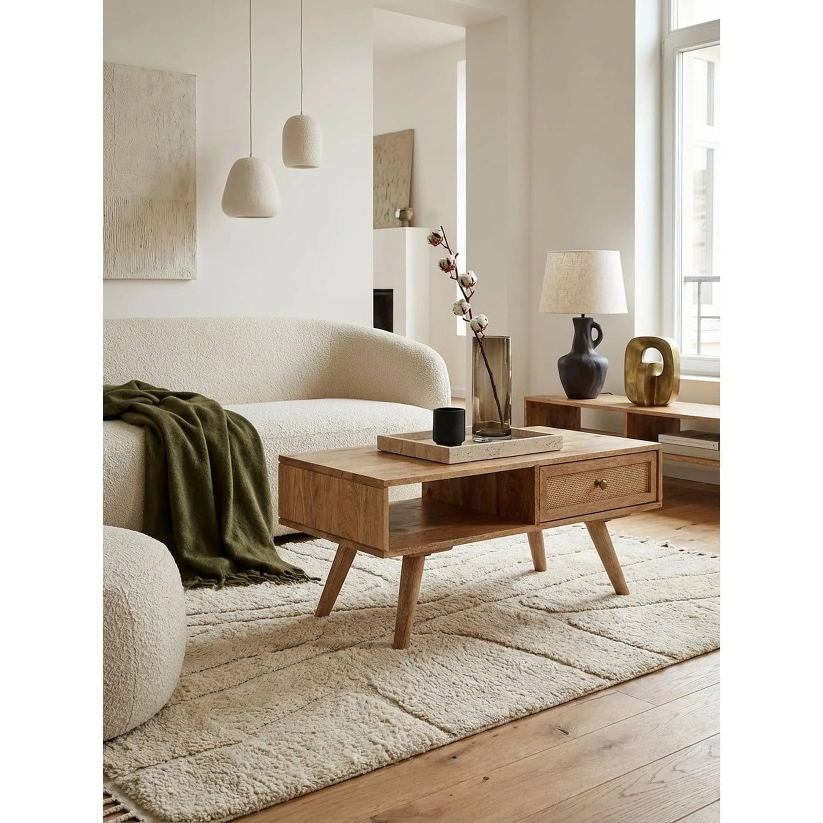 KADIMA DESIGN Couchtisch Mango Massivholz Rattan Stauraum