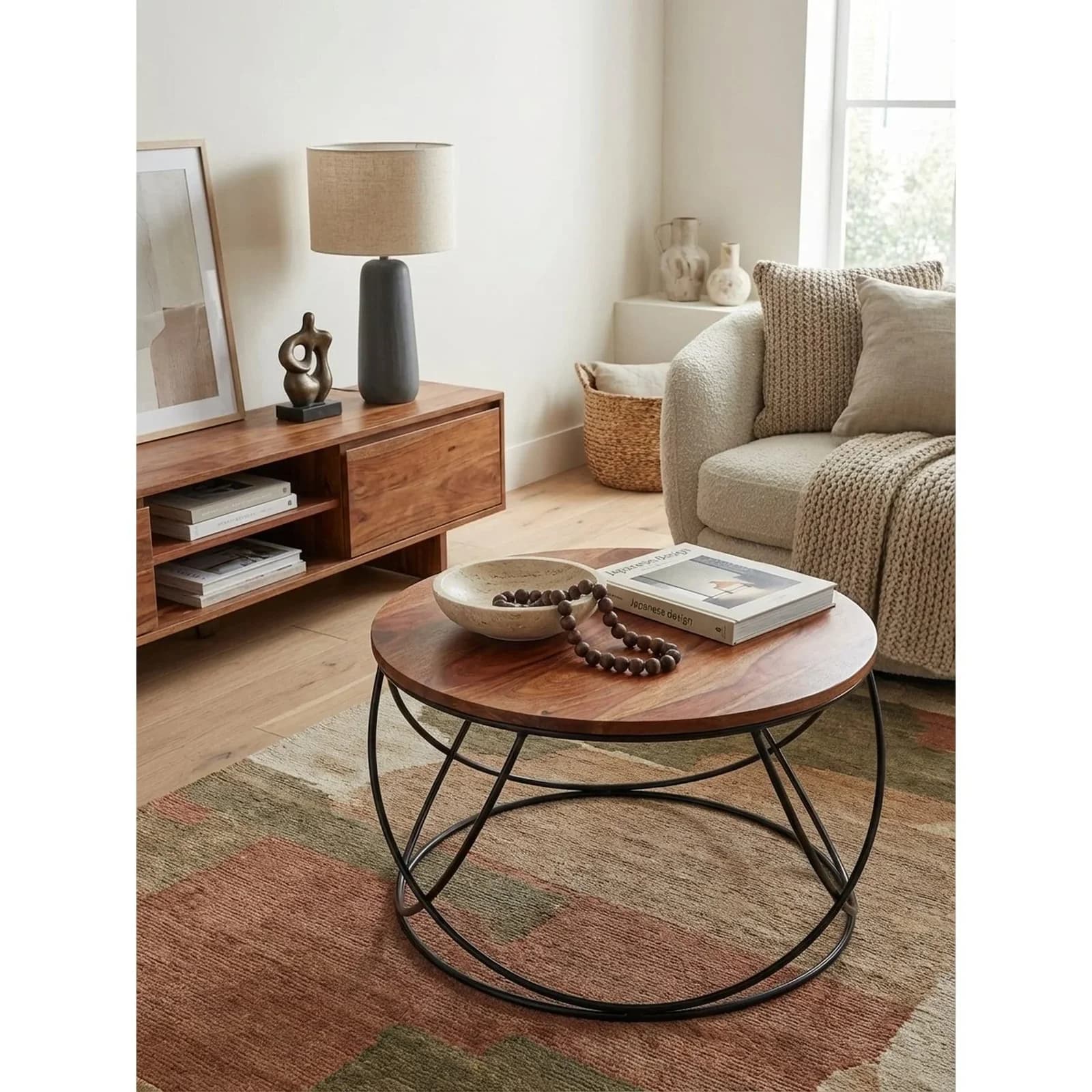 KADIMA DESIGN Couchtisch Braun Sheesham Massivholz Metall Modern Industrial