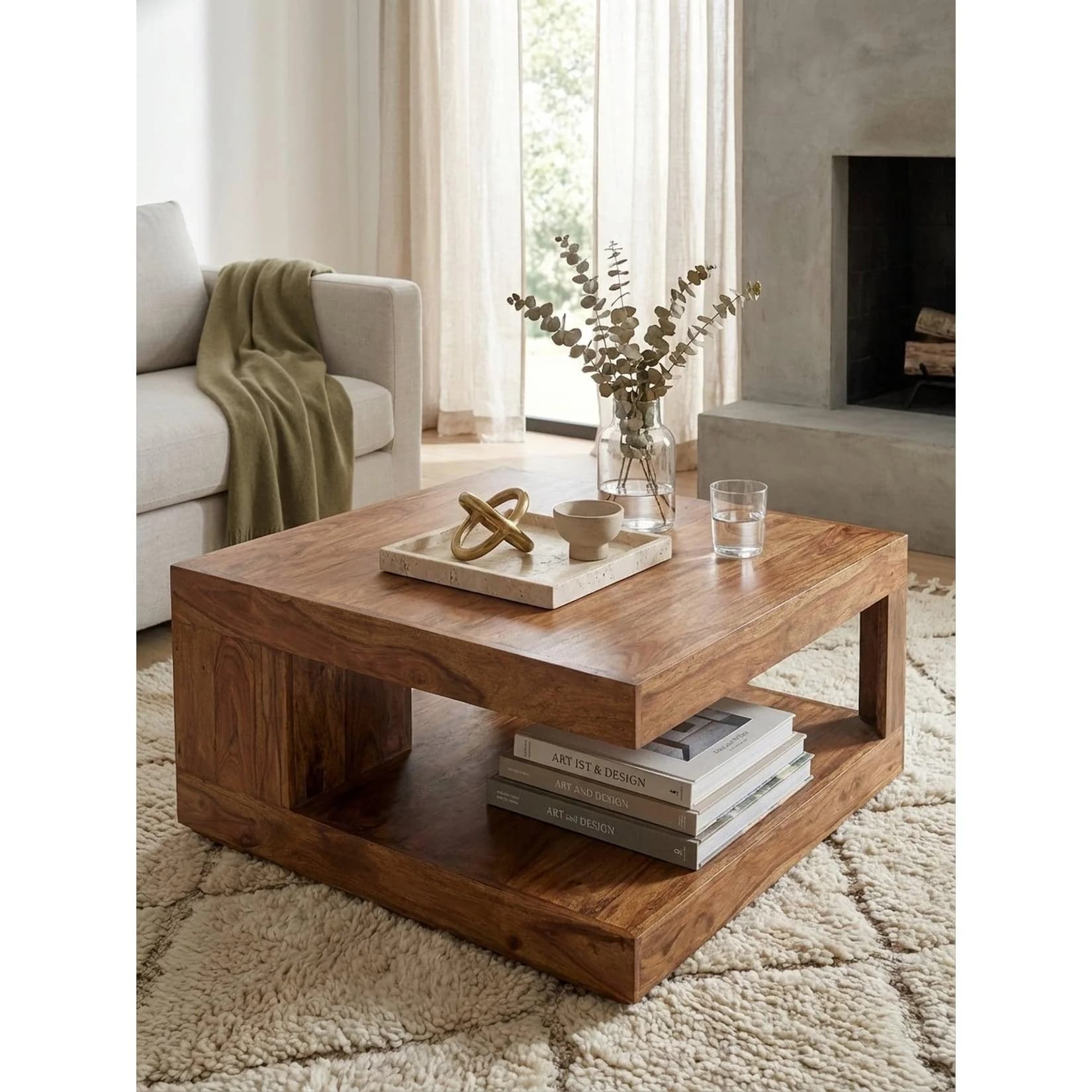 KADIMA DESIGN Couchtisch Sheesham Massivholz Dunkelbraun Landhausstil