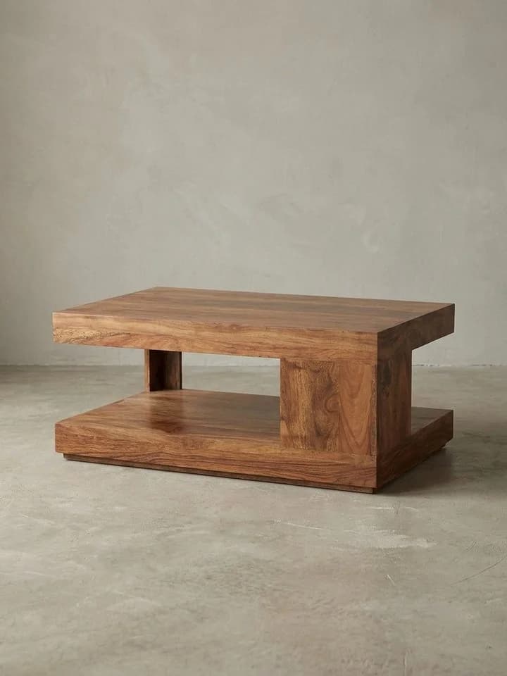KADIMA DESIGN Couchtisch Massivholz 90x60x40 cm Wohnzimmertisch braun - Bild 4