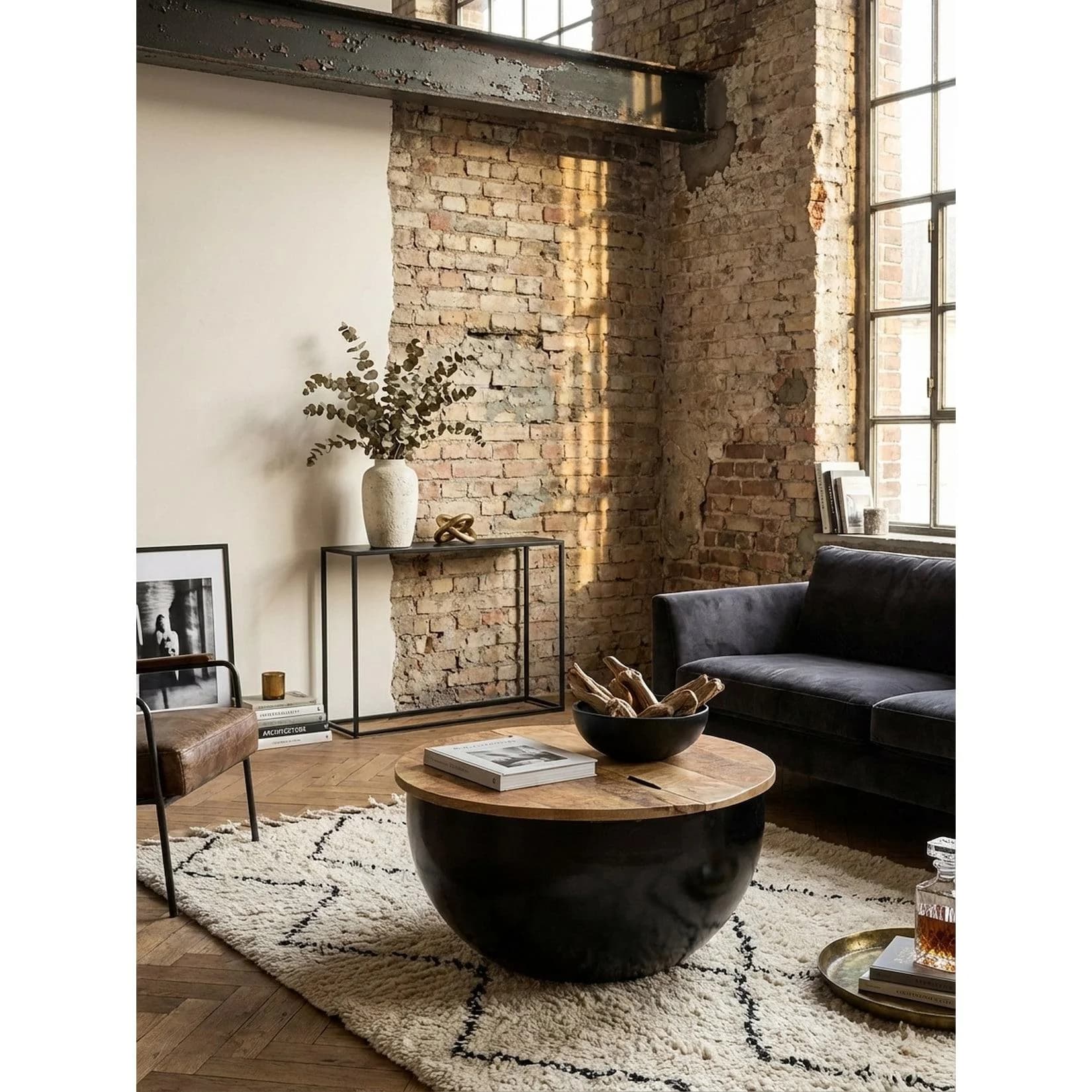 KADIMA DESIGN Couchtisch Schwarz Mango-Massivholz Industrial-Style
