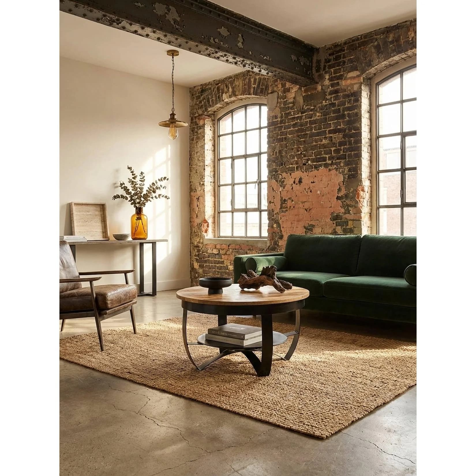KADIMA DESIGN Couchtisch Industrial Schwarz Mango Massivholz Metall Rund