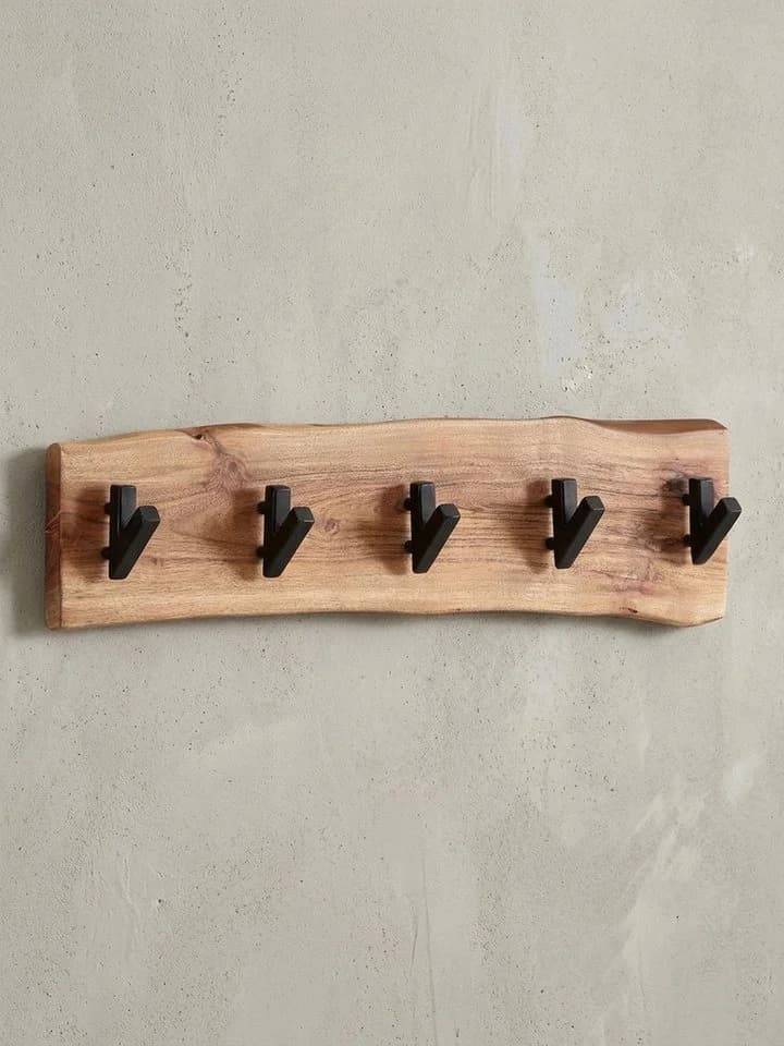KADIMA DESIGN Wandgarderobe Akazie Massivholz Metall 60 cm Braun/Schwarz - Bild 5