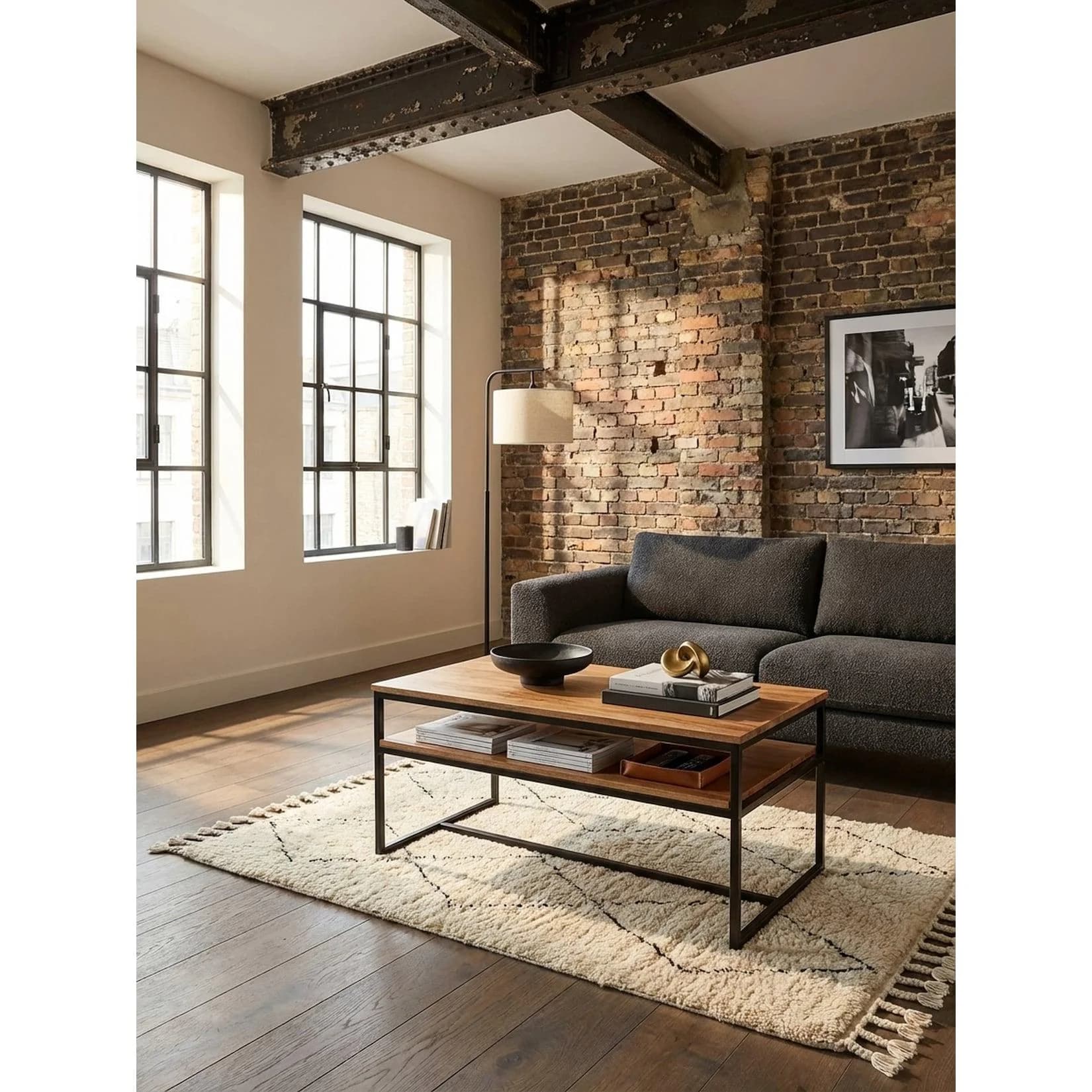 KADIMA DESIGN Couchtisch Industrial Massivholz Metall mit Stauraum