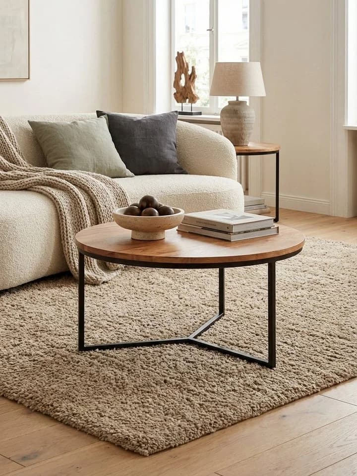 KADIMA DESIGN Couchtisch Rund Akazie Massivholz Schwarz Metall - Bild 2