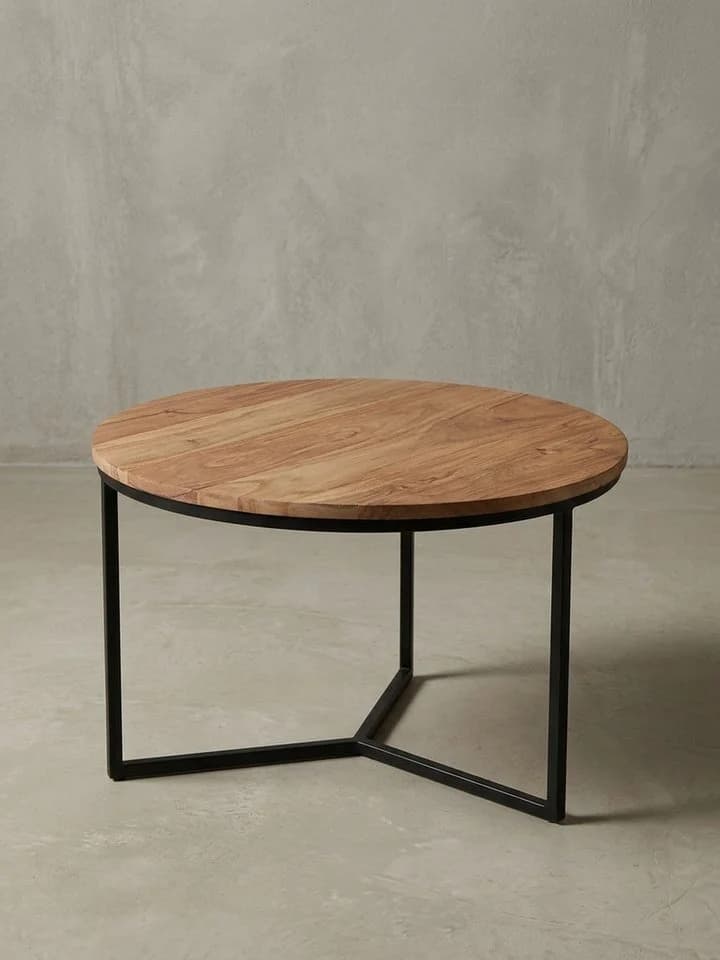 KADIMA DESIGN Couchtisch Rund Akazie Massivholz Schwarz Metall - Bild 5
