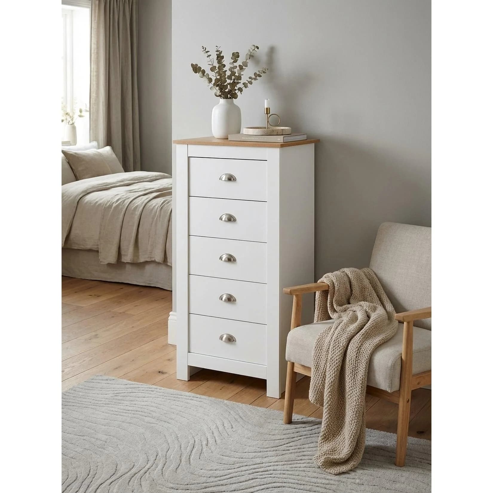 KADIMA DESIGN Kommode Sideboard mit 5 Schubladen Weiß/Eiche Modern