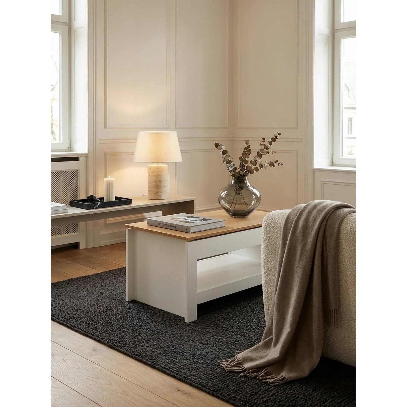 KADIMA DESIGN Couchtisch Weiß Eiche Modern mit Stauraum