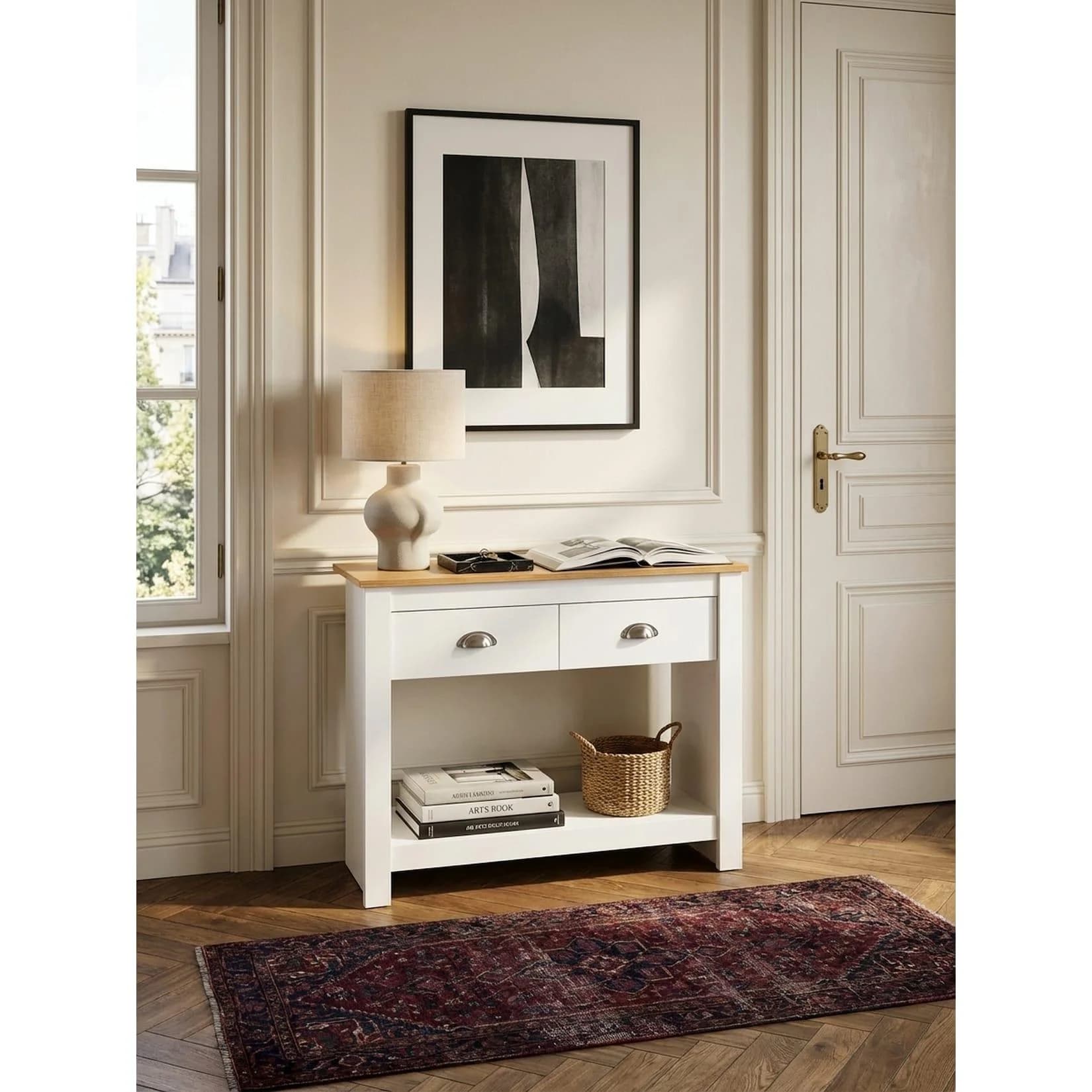 KADIMA DESIGN Konsolentisch Weiß/Eiche mit Schubladen