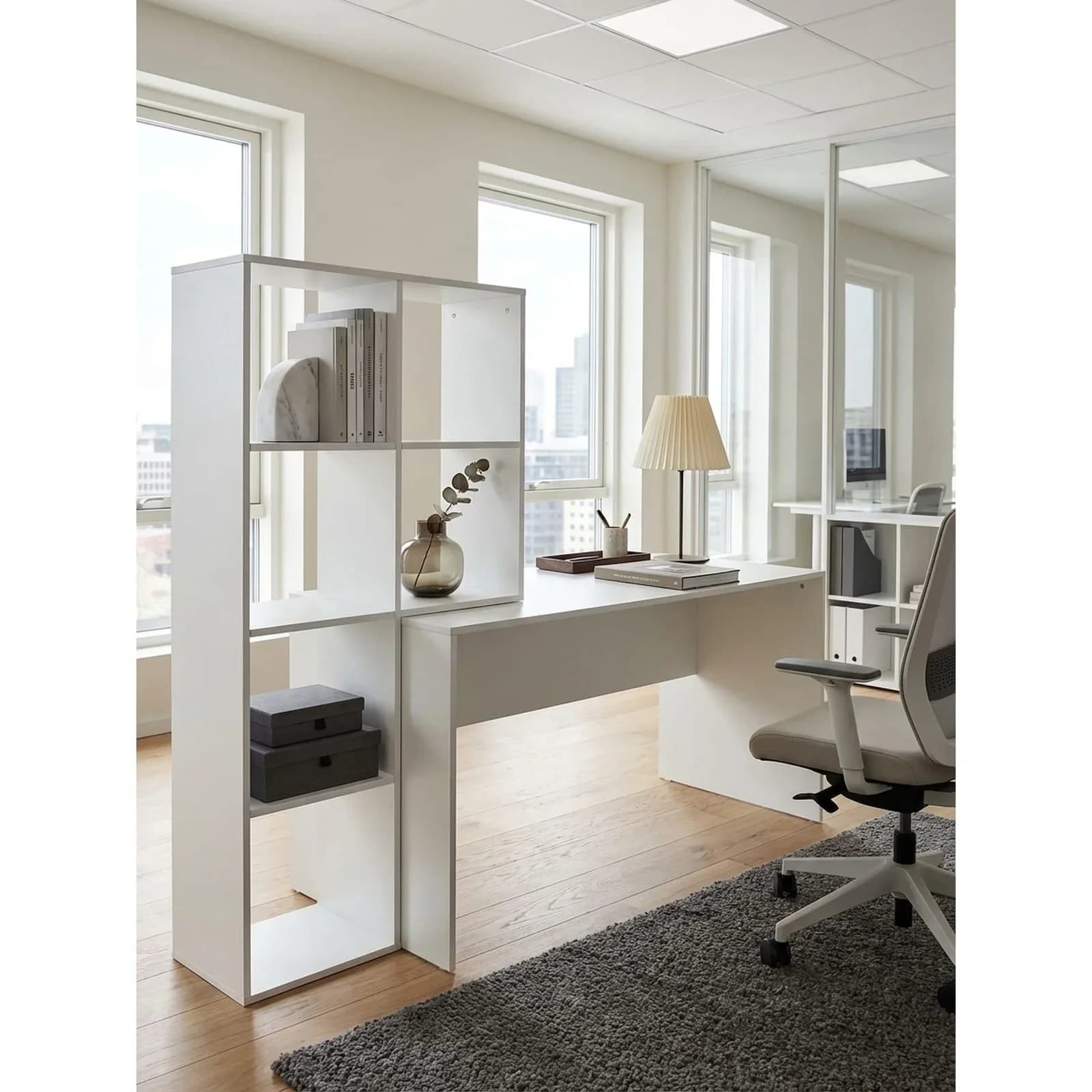 KADIMA DESIGN Schreibtisch Weiß mit Regal 6 Ablagen Modern