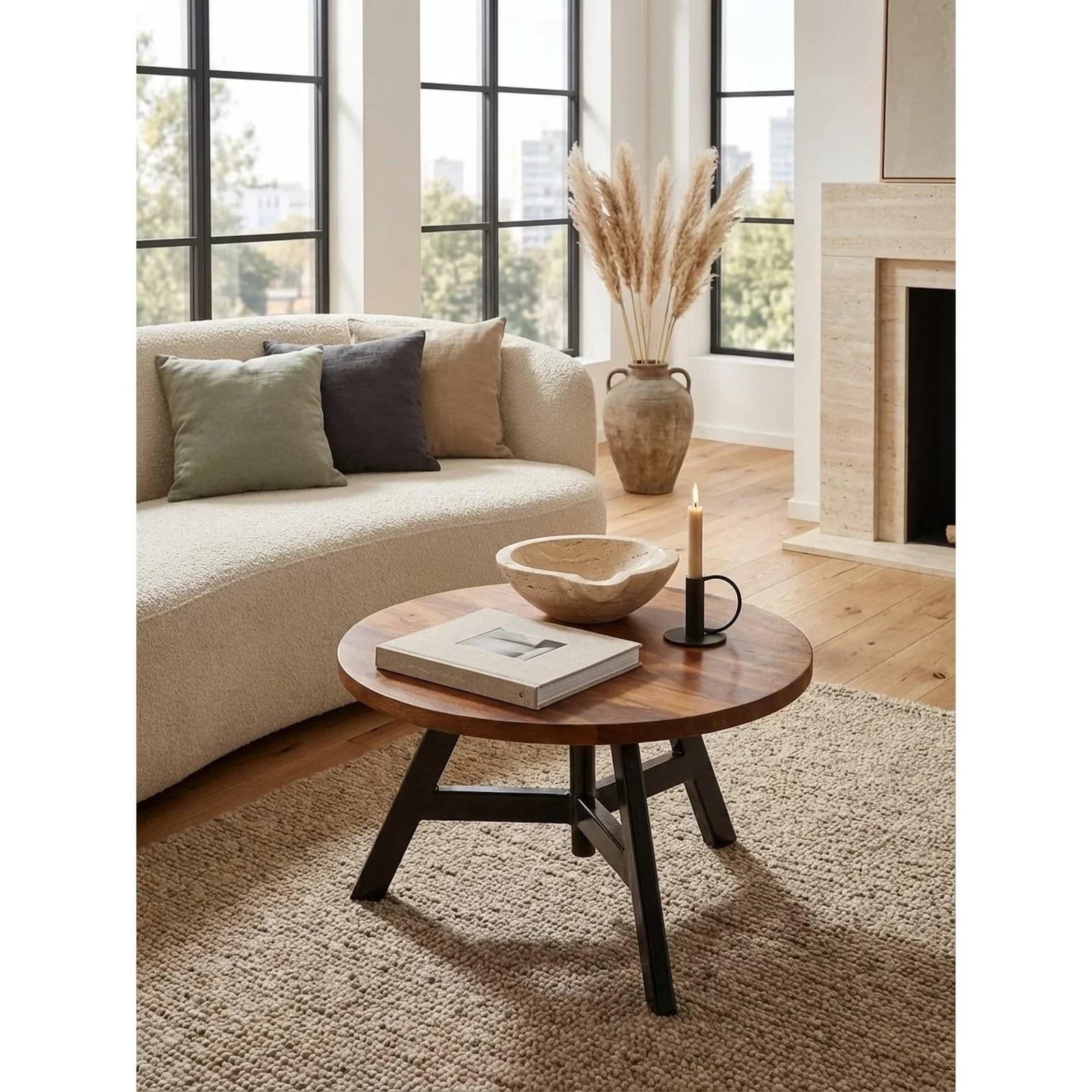 KADIMA DESIGN Couchtisch Sheesham Massivholz Metall Rund Modern