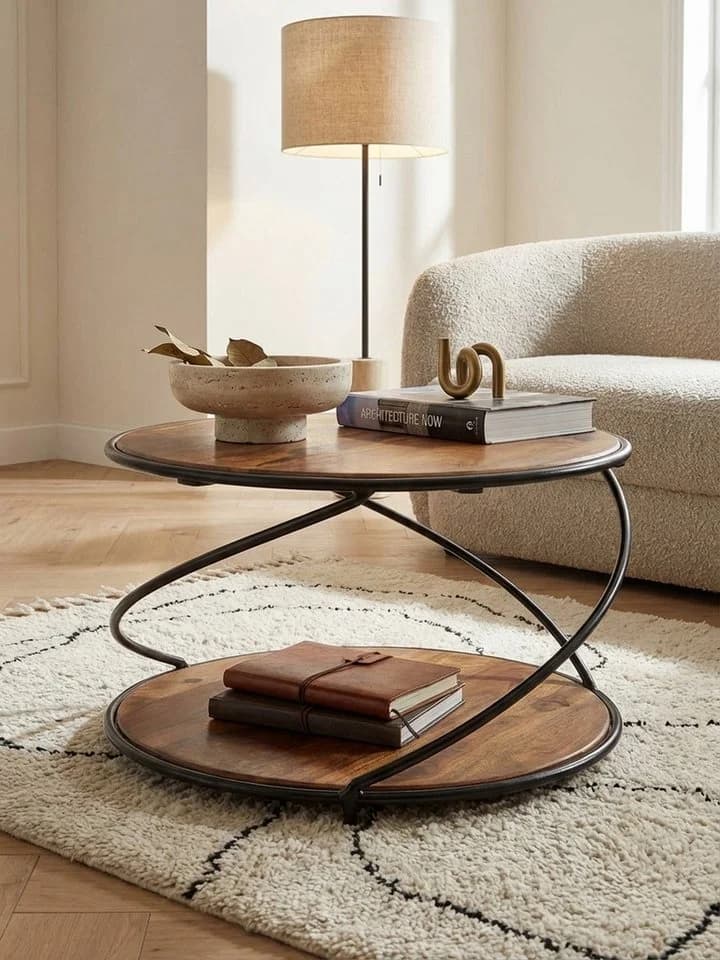 KADIMA DESIGN Couchtisch 58 cm Massivholz Metall Sofatisch Rund Wohnzimmertisch - Bild 3