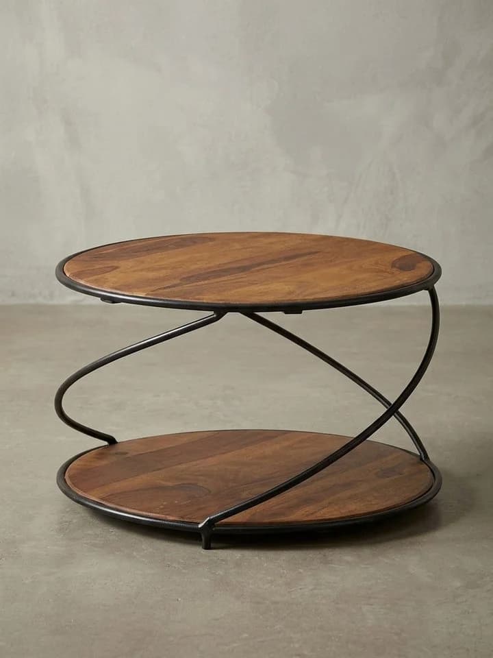 KADIMA DESIGN Couchtisch 58 cm Massivholz Metall Sofatisch Rund Wohnzimmertisch - Bild 4