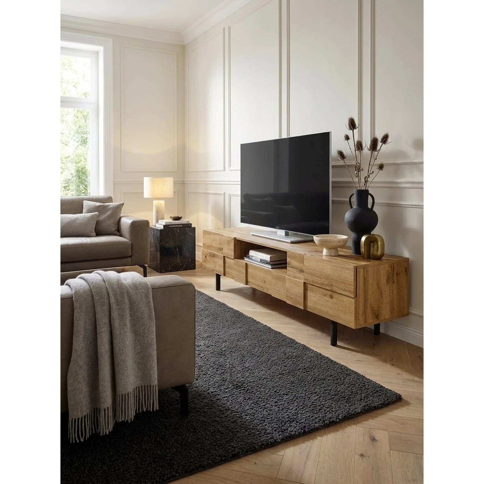 KADIMA DESIGN Lowboard Eiche-Dekor Braun Schwarz Modern