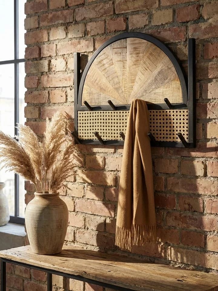 KADIMA DESIGN Wandgarderobe Mango Massivholz Rattan Hakenleiste - Bild 2