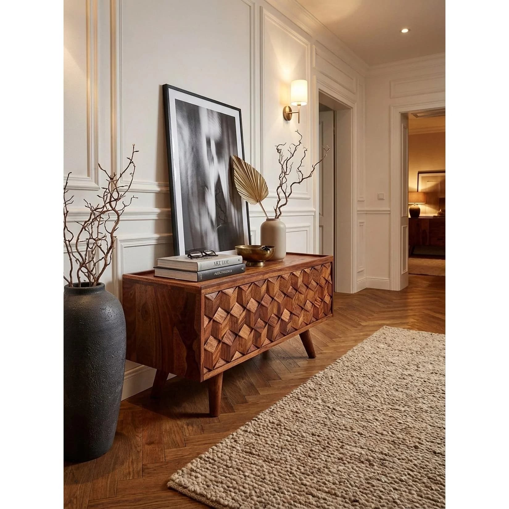 KADIMA DESIGN Lowboard Massivholz Modern Stil mit Klapptür