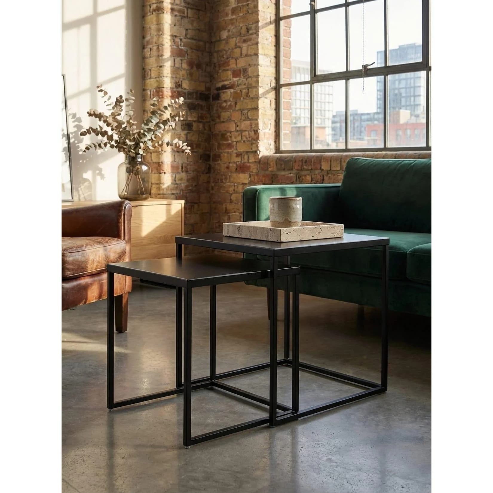 KADIMA DESIGN Couchtisch Set 2-teilig Schwarz Stahl Industrial