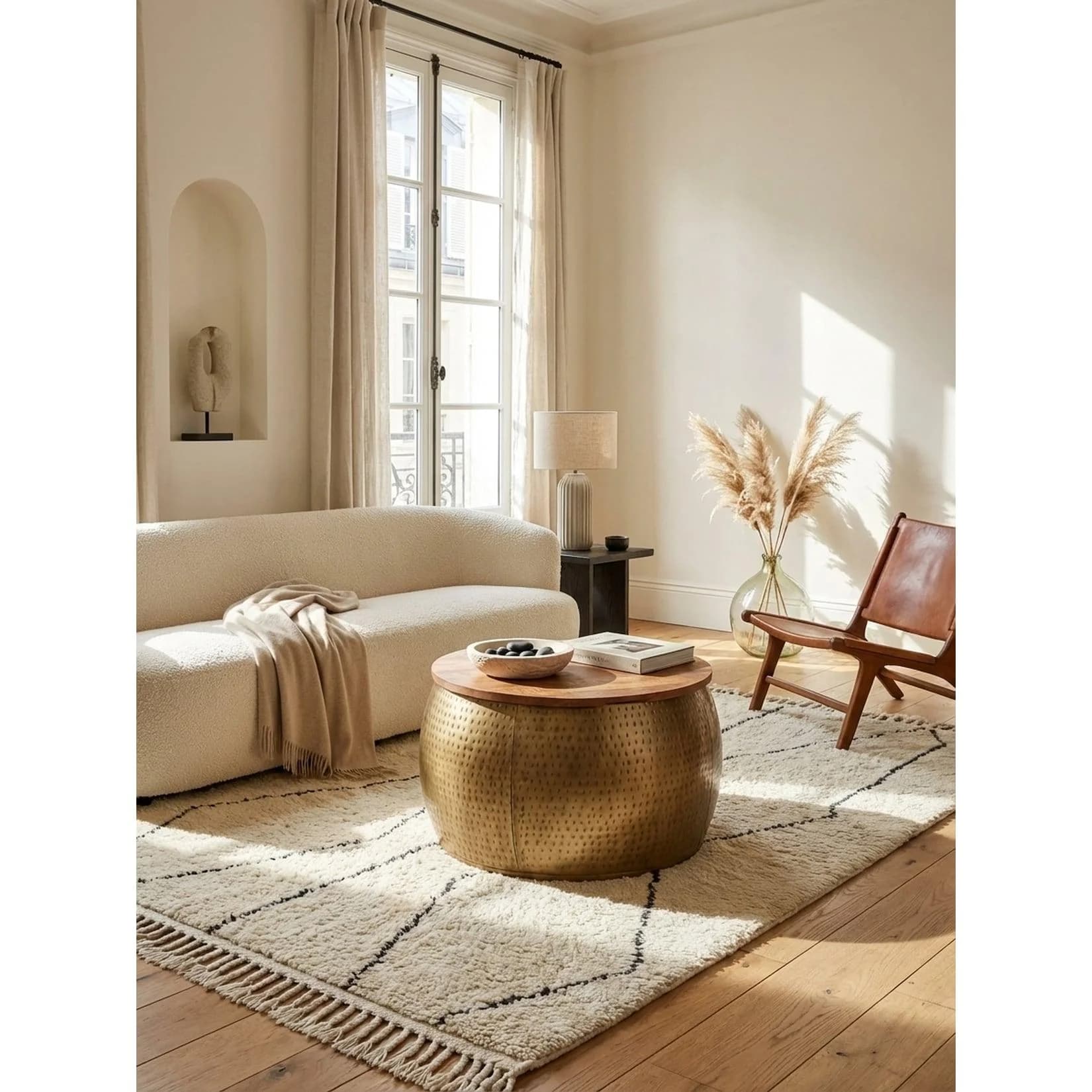 KADIMA DESIGN Couchtisch Rund Gold Mango Massivholz Modern