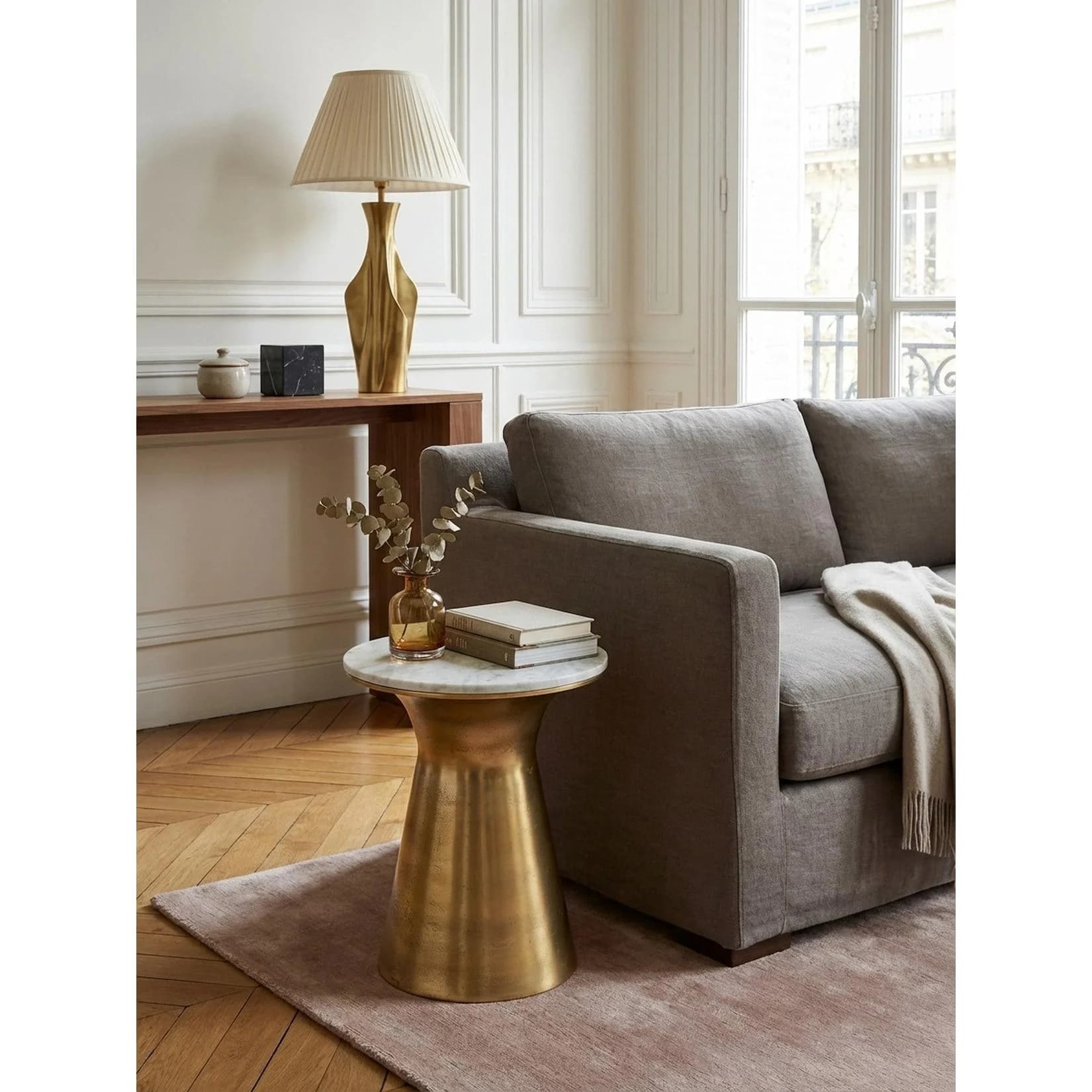 KADIMA DESIGN Beistelltisch Rund Marmor Weiß Gold