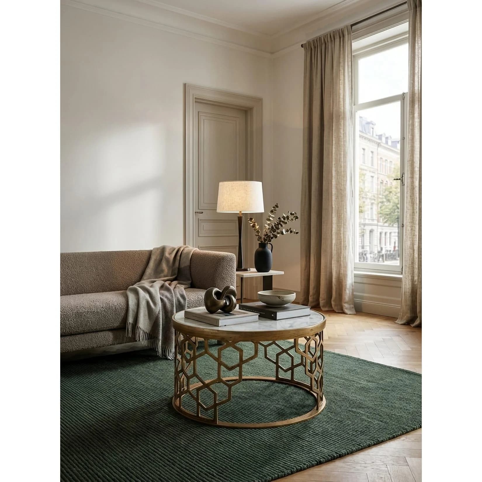 KADIMA DESIGN Couchtisch Rund Weißer Marmor Gold Metall