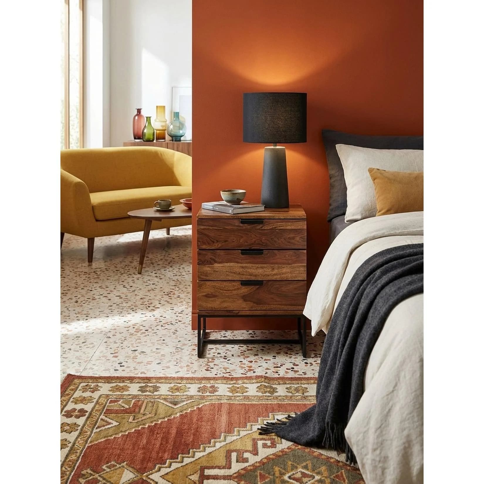 KADIMA DESIGN Nachttisch Industrial-Style Massivholz Metall 3 Schubladen