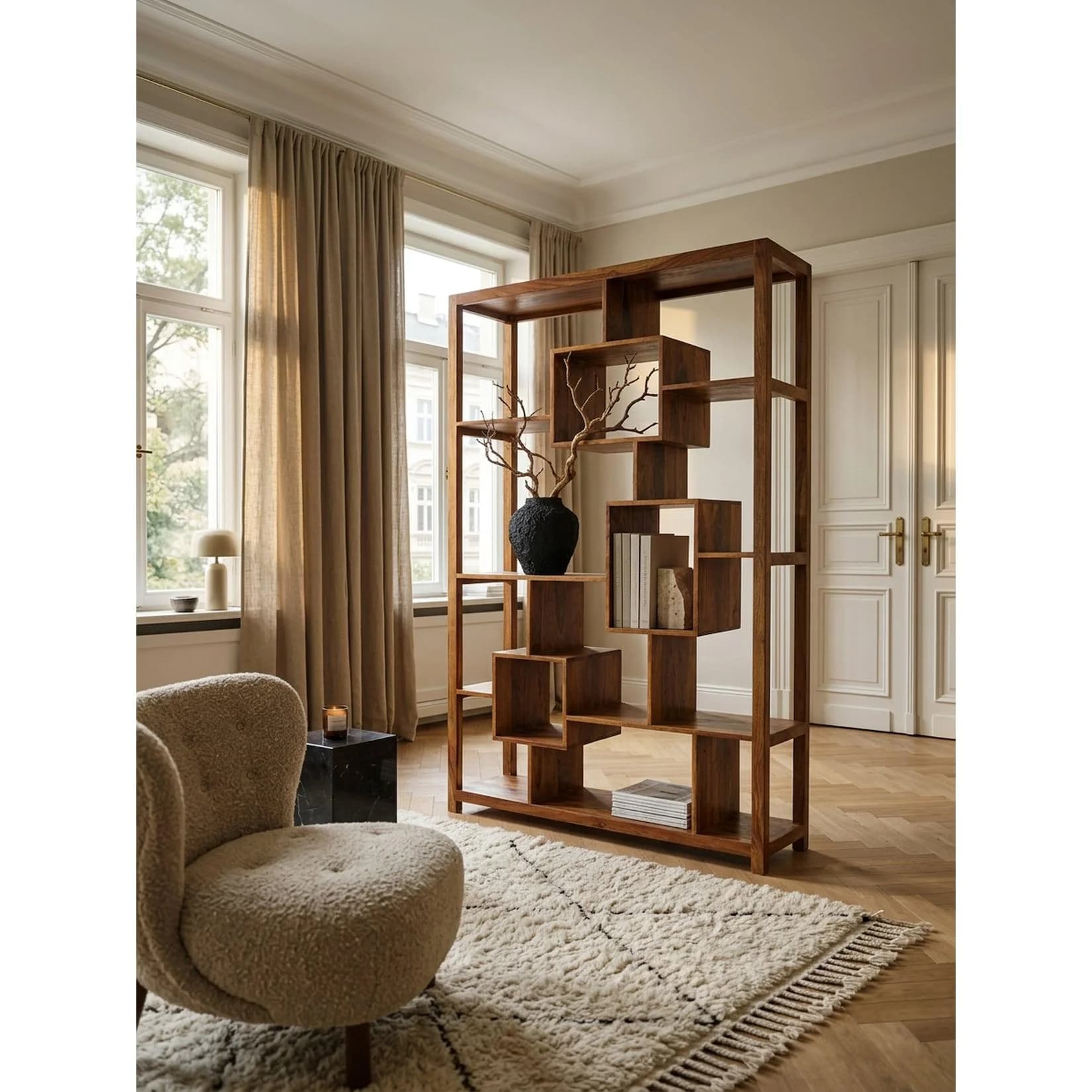 KADIMA DESIGN Bücherregal Massivholz Landhausstil Freistehend