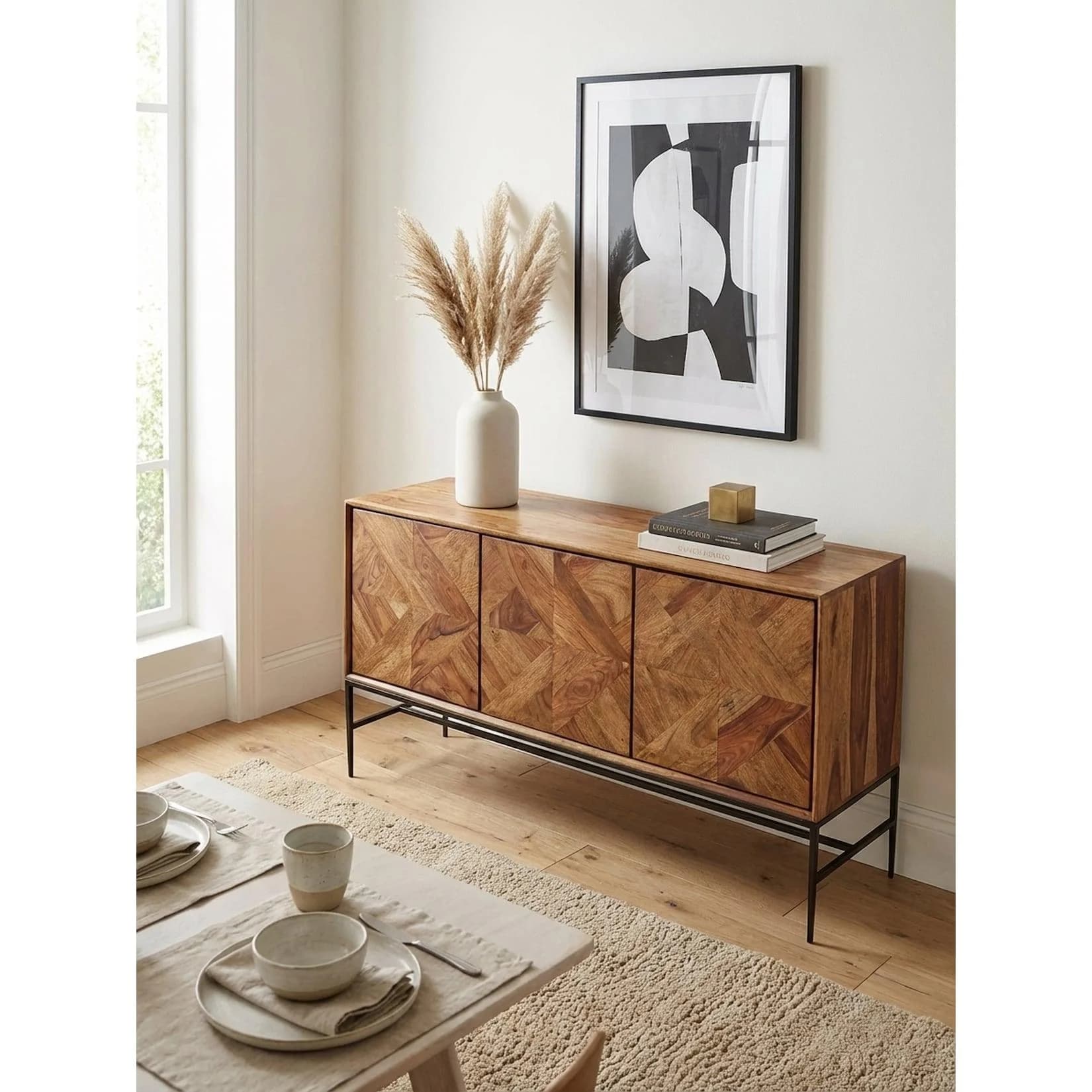 KADIMA DESIGN Sideboard Mango Massivholz Metall 123x70x45 cm mit Türen