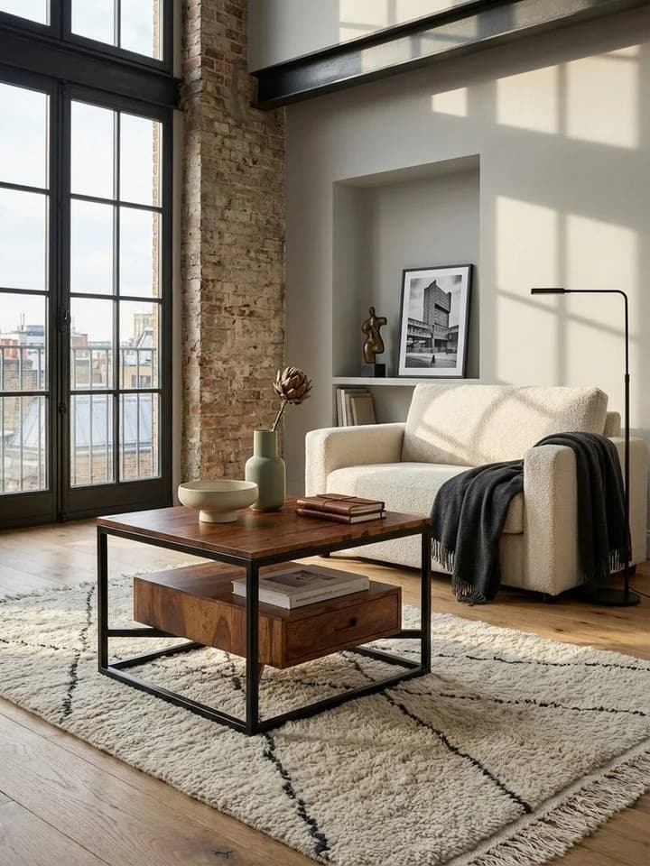 KADIMA DESIGN Couchtisch 60x60 Massivholz Metall Dunkelbraun