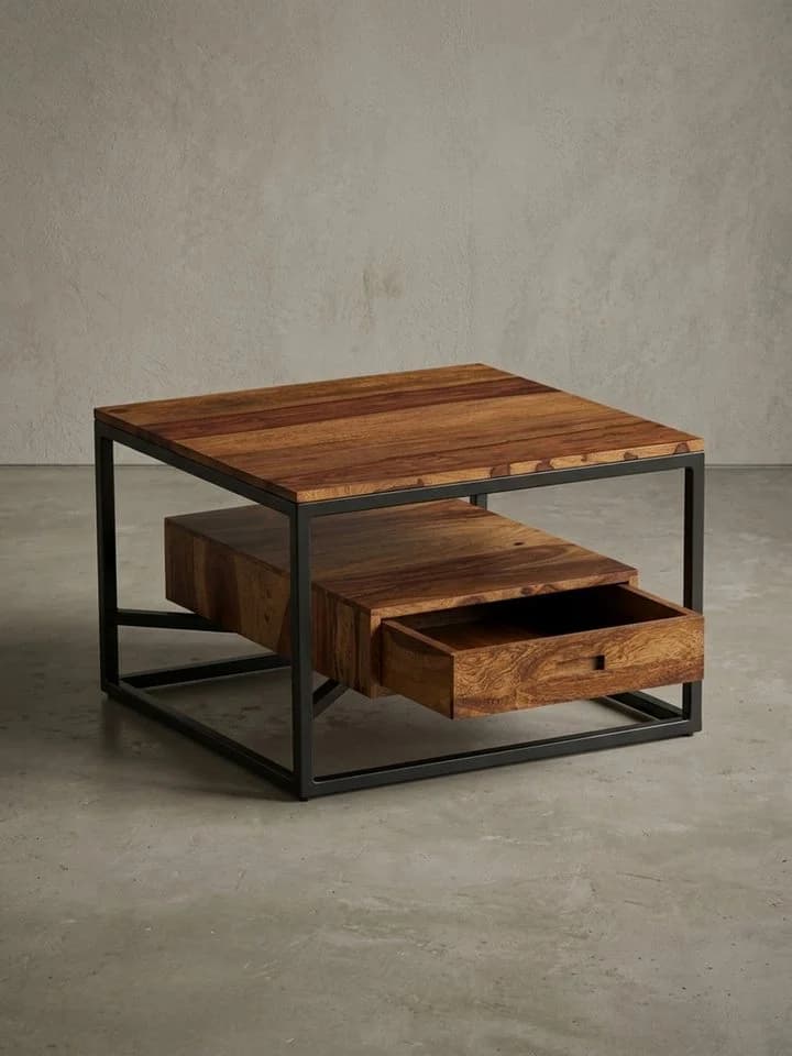 KADIMA DESIGN Couchtisch 60x60 Massivholz Metall Dunkelbraun - Bild 4