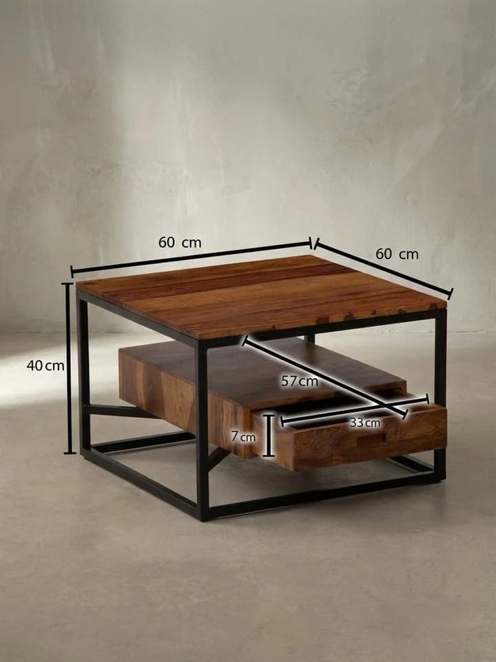 KADIMA DESIGN Couchtisch 60x60 Massivholz Metall Dunkelbraun - Bild 5