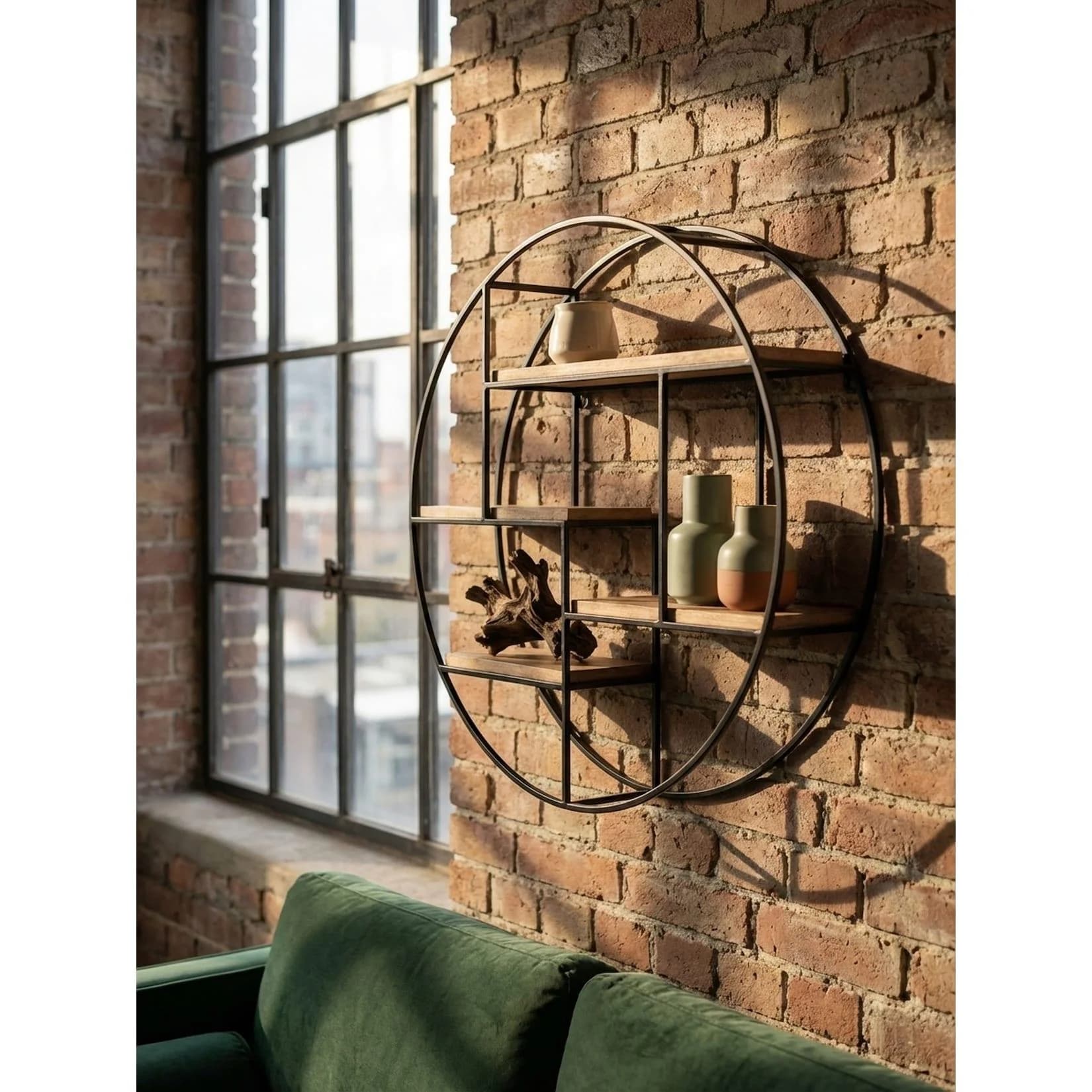 KADIMA DESIGN Wandregal Mango Massivholz Metall Industrial Stil Rund - Bild 2