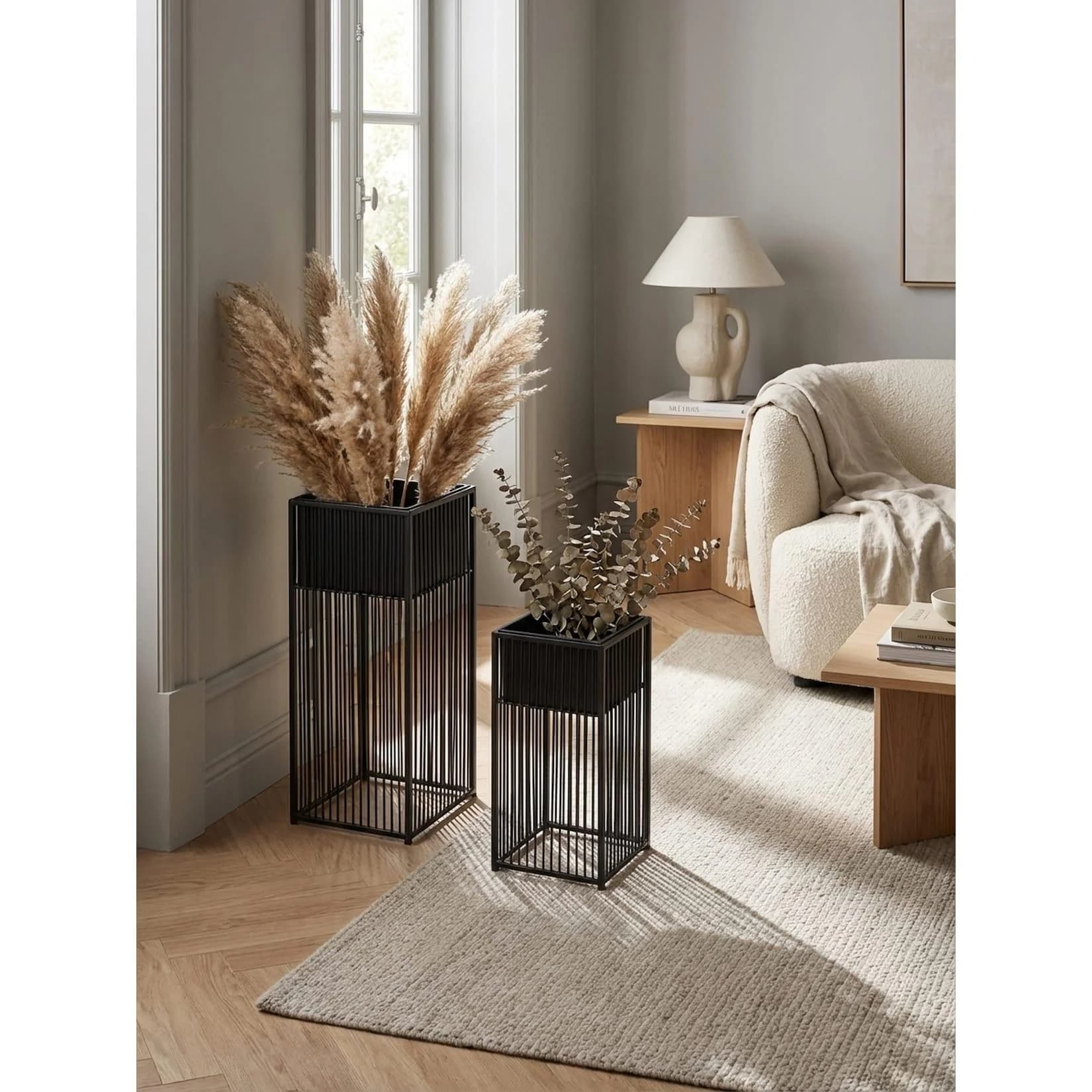 KADIMA DESIGN Pflanzkübel 2er Set Metall Schwarz mit Gestell