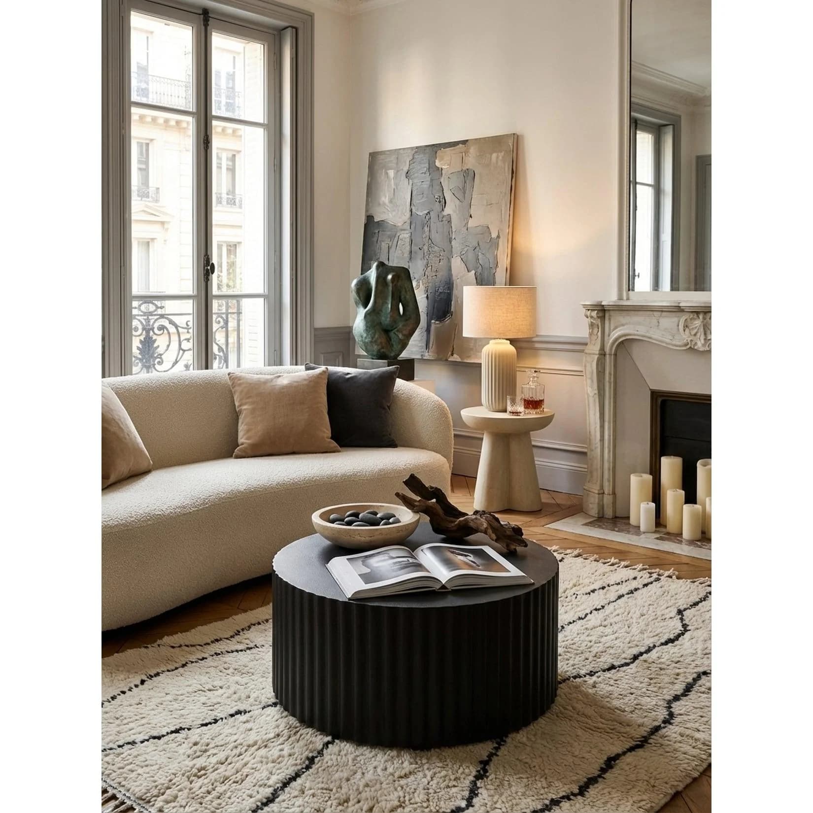 KADIMA DESIGN Couchtisch Schwarz Metall Wellen-Muster Rund