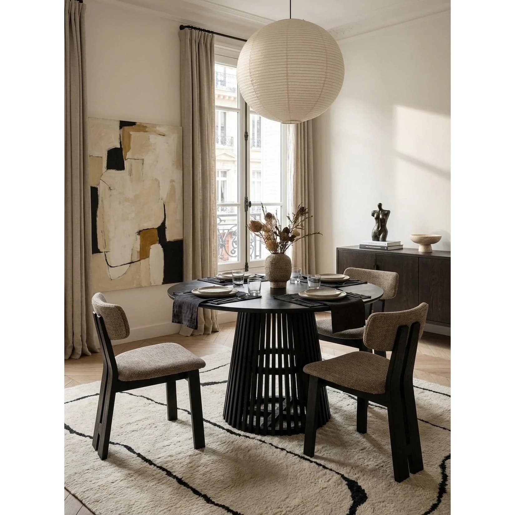 KADIMA DESIGN Esszimmertisch Rund Mango Massivholz Schwarz Gittergestell