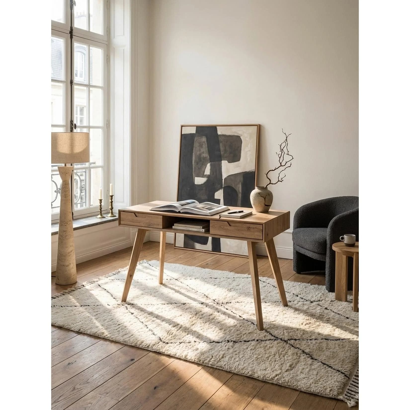 KADIMA DESIGN Schreibtisch Eiche-Dekor Skandinavisch Massivholzbeine