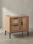 KADIMA DESIGN Waschbeckenunterschrank Eiche-Optik mit Rattangeflecht Bild 2