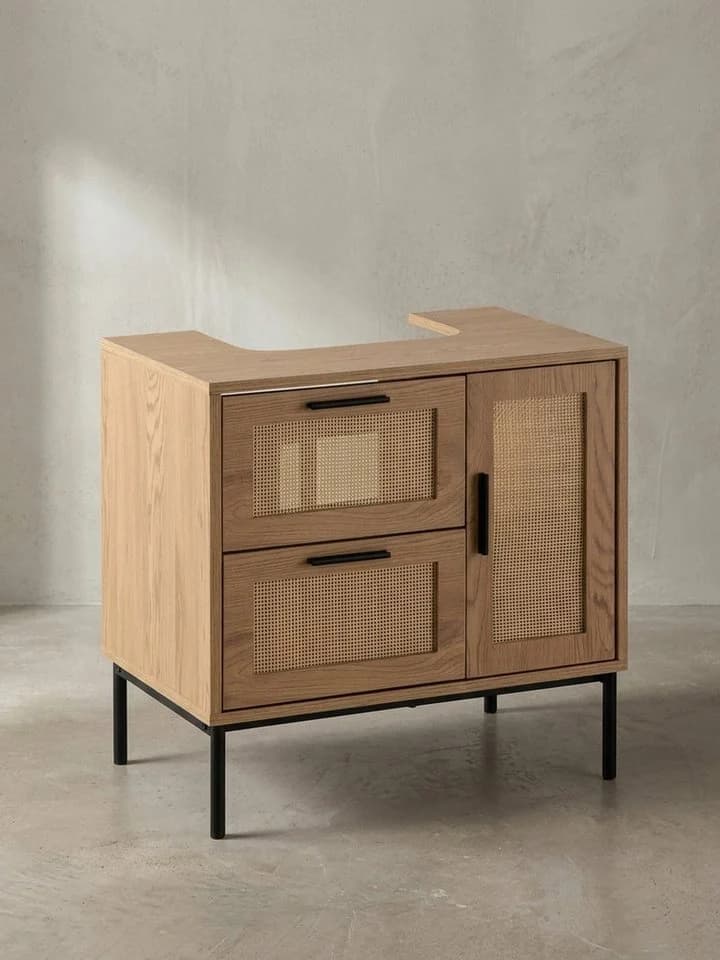 KADIMA DESIGN Waschbeckenunterschrank Eiche-Optik mit Rattangeflecht - Bild 2