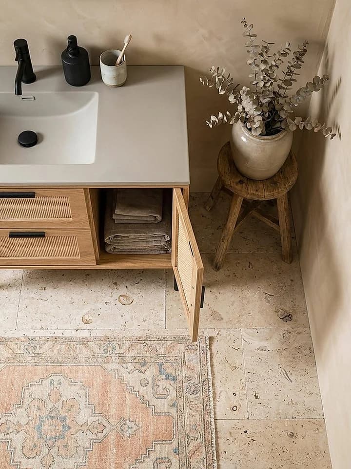 KADIMA DESIGN Waschbeckenunterschrank Eiche-Optik mit Rattangeflecht - Bild 3