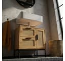 KADIMA DESIGN Waschbeckenunterschrank Eiche-Optik mit Rattangeflecht Bild 5