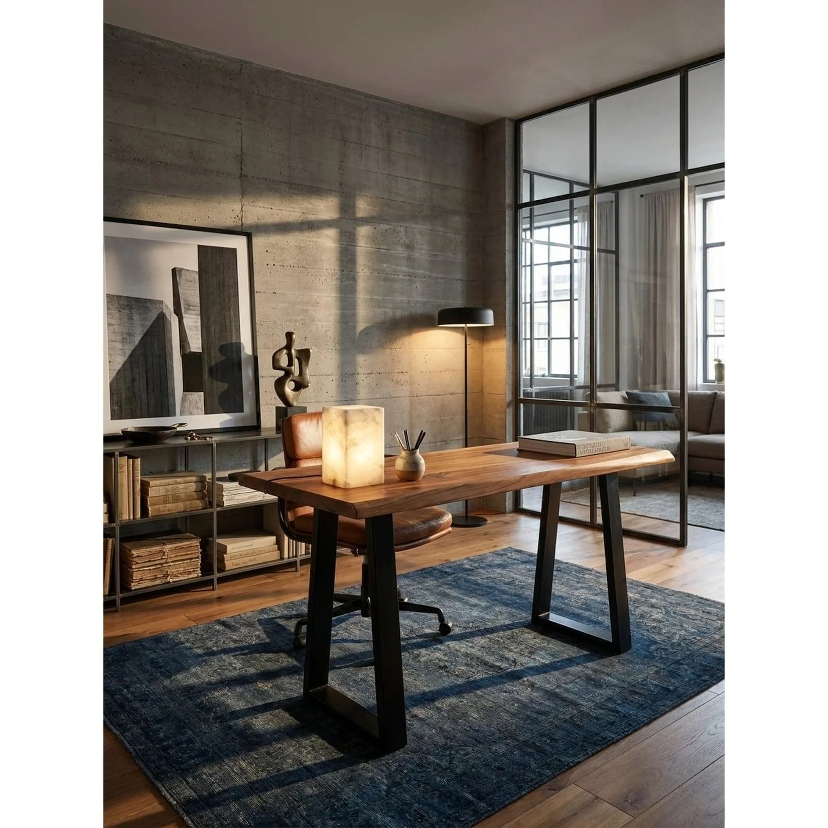 KADIMA DESIGN Schreibtisch Akazie Metall Baumkante Modern