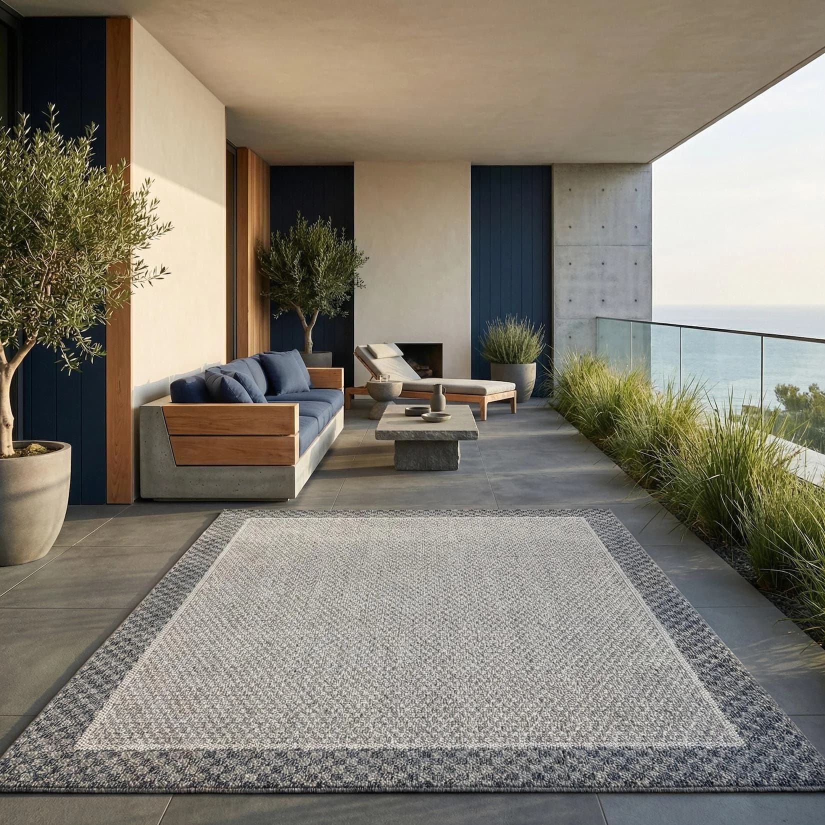 Kadima Design Outdoor Teppich LIRIA Creme Bordüre Polypropylen
