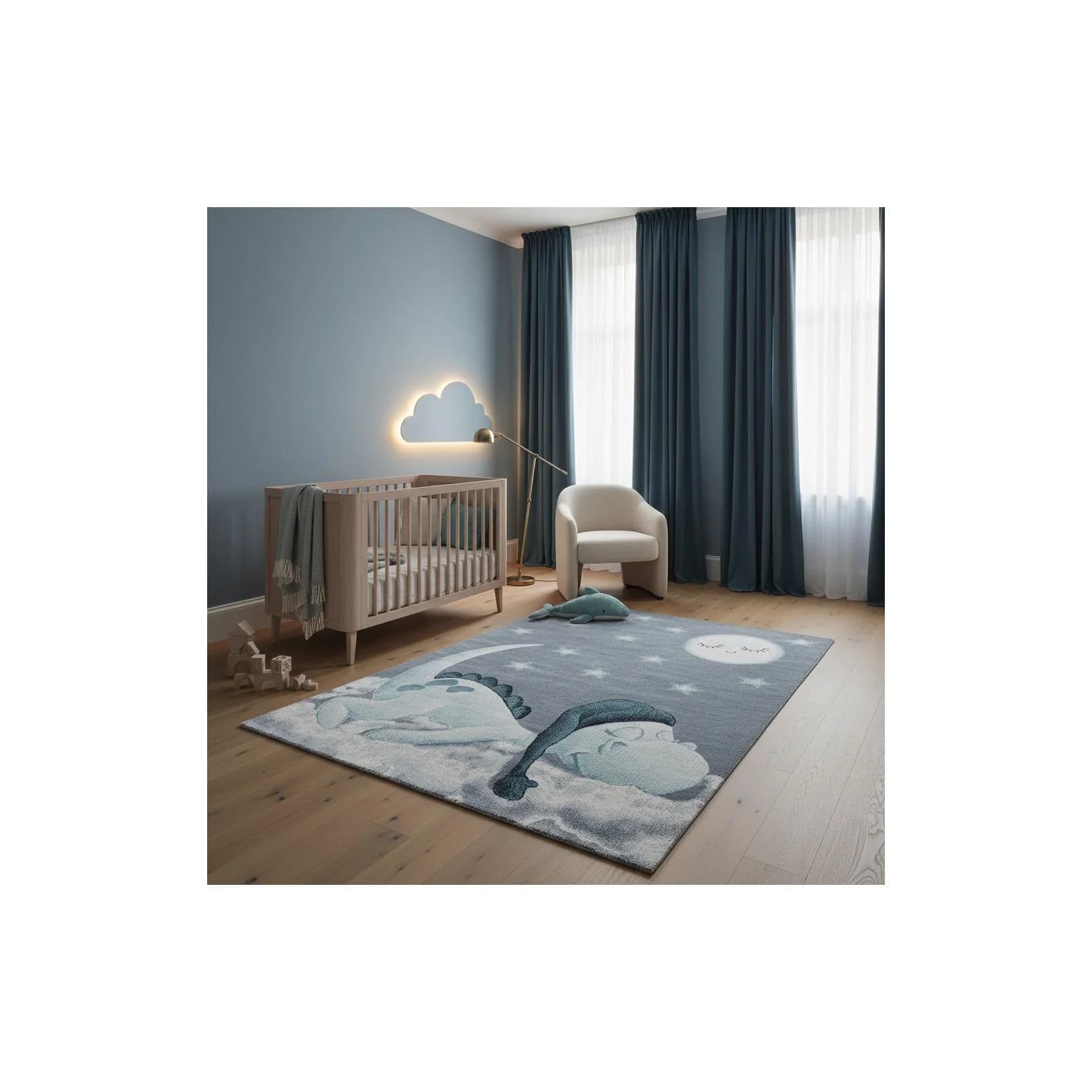 Kadima Design Spielteppich COGNE Blau Dino-Motiv