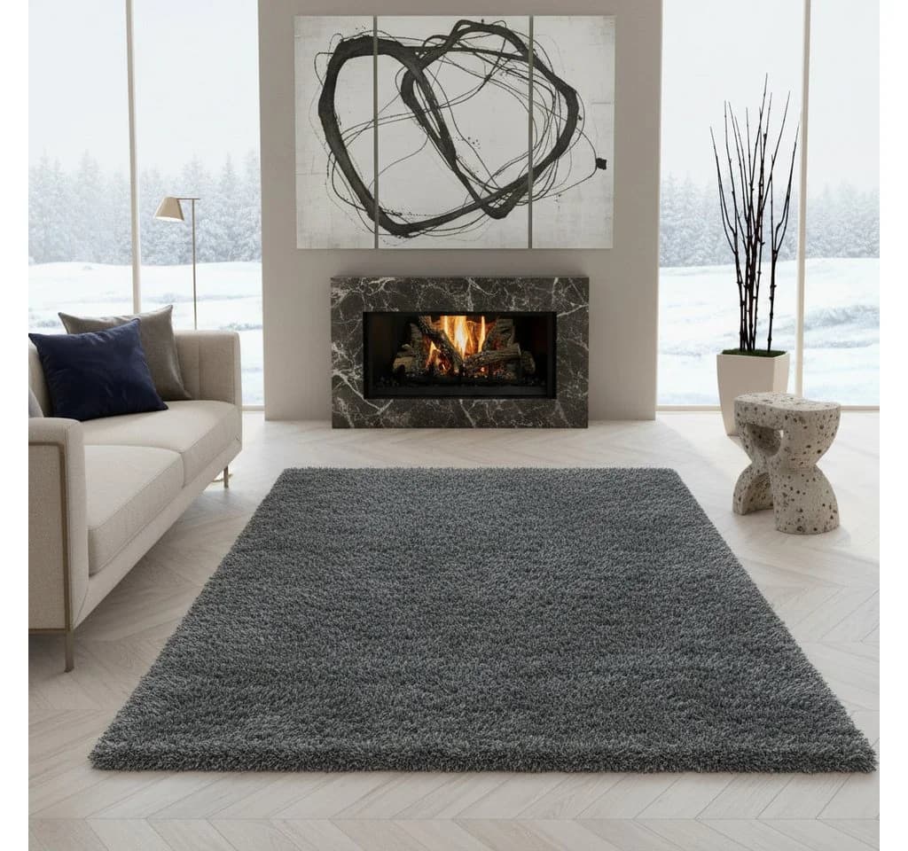 KADIMA DESIGN SALZACH Shaggy Teppich Hellgrau 60x110 cm