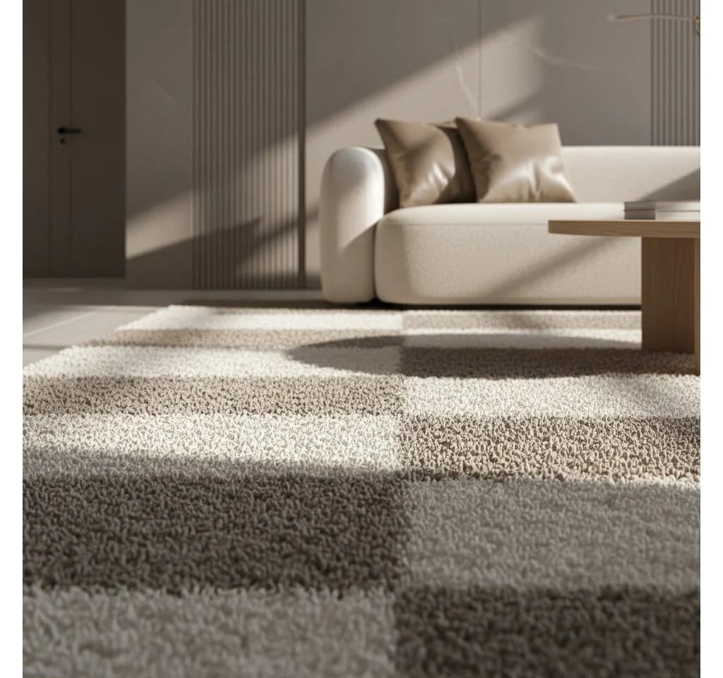 KADIMA DESIGN Teppich WERFEN Shaggy Beige Karo 60x110 cm