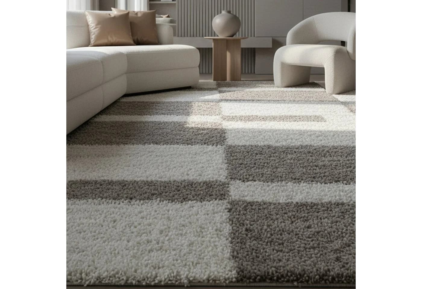 KADIMA DESIGN Teppich WERFEN Shaggy Beige Karo 60x110 cm - Bild 2