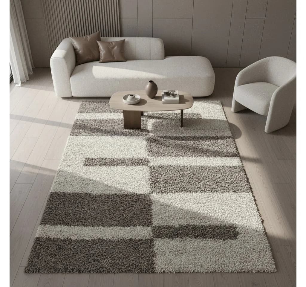 KADIMA DESIGN Teppich WERFEN Shaggy Beige Karo 60x110 cm - Bild 3