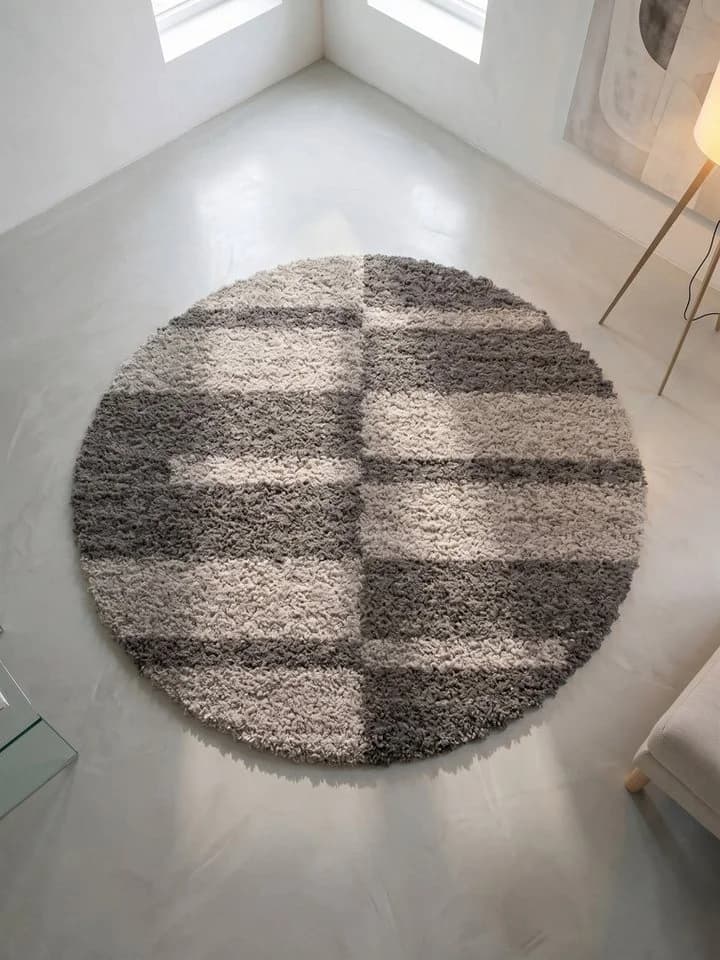 KADIMA DESIGN Teppich WERFEN Shaggy Langflor Taupe Kariert