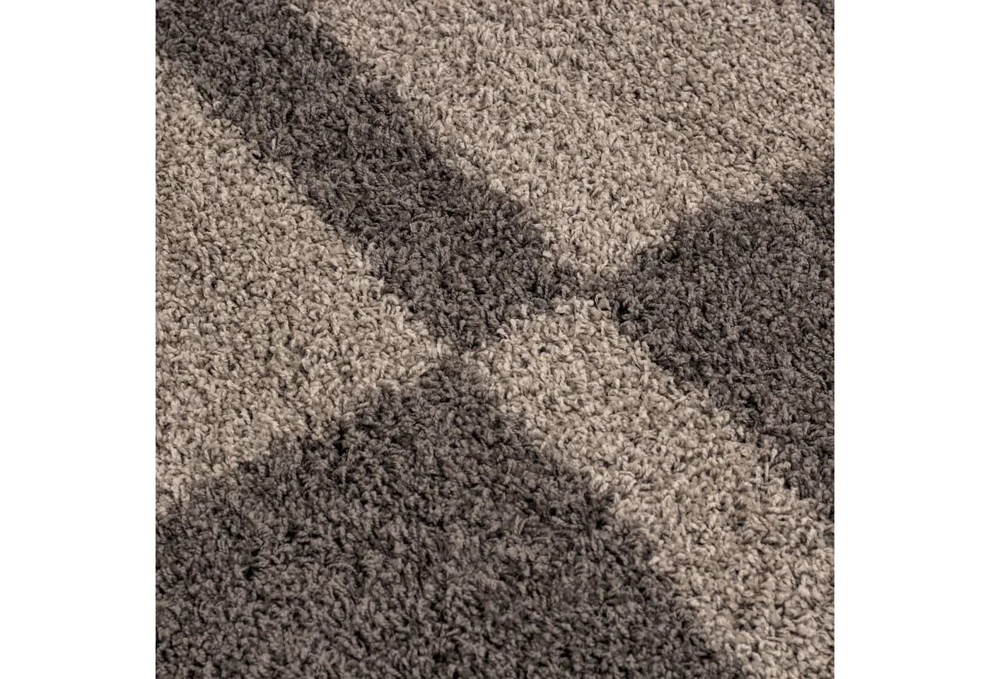KADIMA DESIGN Teppich WERFEN Shaggy Langflor Taupe Kariert - Bild 5