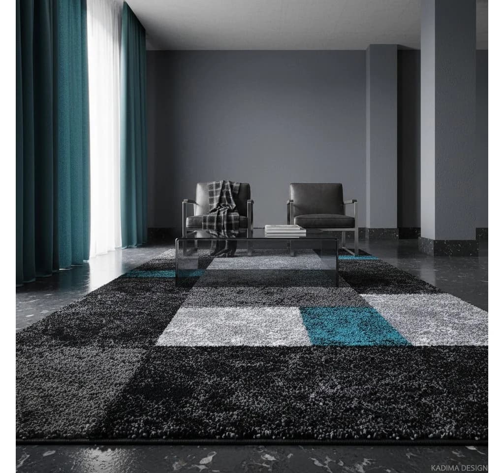 KADIMA DESIGN Teppich LATEMAR Türkis Karo Kurzflor - Bild 2