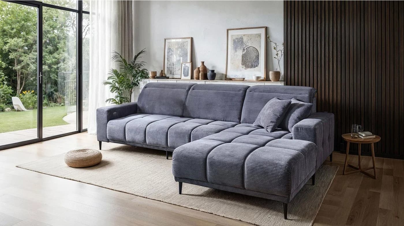 Massivart Ecksofa MARISOL Grau Cord Elektrische Sitztiefenverstellung - Bild 2